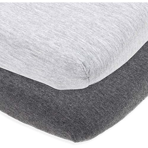 Fitted Pack and Play Sheets Compatible ith Graco Pack n Play and Other 27 x 39 Inch Playard Mattress Pad – Heather Grey – 2 Pack