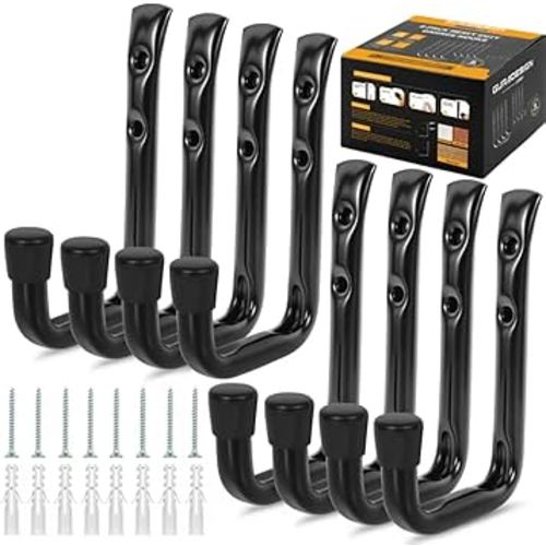 8-Pack Heavy Duty Garage Hook for Hanging 50 lbs, J Utility Hooks for Garage, Metal Wall Hooks Heavy Duty, Garage Hook for Hanging, Black