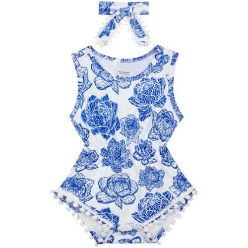 BFUSTYLE Baby Girl Clothes 0-24 Months Outfit Sleeveless Infant Romper Bodysuit with Headband