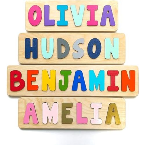Personalized Wooden Name Puzzle for Kids, Handmade in USA by Bloom Owl, Custom Baby Gifts for Boys and Girls Easter or First Birthday, Montessori Toys for Toddlers 1-3, Baby Puzzle