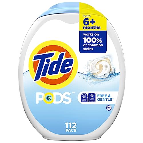 Tide PODS Free and Gentle Laundry Detergent Soap Pacs, 112 Count, Unscented Hypoallergenic Laundry Detergent for Sensitive Skin