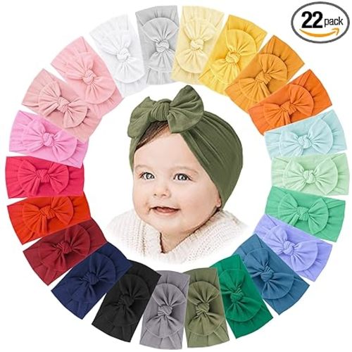 22 PCS Baby Headbands Soft Nylon Hairbands with Bows Girls Hair Accessories for Newborn Infant Toddler Kids Handmade