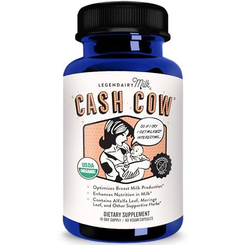 Legendairy Milk Cash Cow Lactation Supplement, Moringa, Alfalfa, and Goat's Rue Breastfeeding Supplement for Milk Supply Increase, Fenugreek-Free, Certified Organic, Vegan, Non-GMO, 60 Capsules