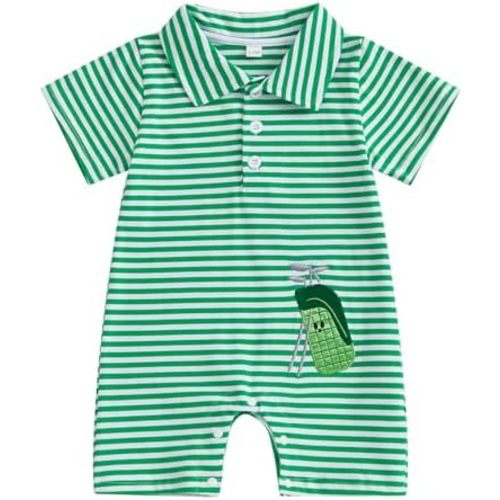 Baby Boy Golf Outfit Newborn Golf Cart Embroidery Polo Romper Shirt Button Down Collared Jumpsuit One Piece Outfits