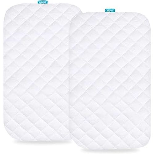 Biloban Waterproof Bassinet Mattress Pad Cover (35''x21''), Fit for Most Bedside Sleeper Bassinets, Compatible with TCBunny 2-in-1/Fodoss/Besrey Baby Bedside Sleeper, Soft Bamboo Surface, 2 Pack