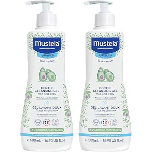 Mustela Baby Gentle Cleansing Gel - Baby Hair & Body Wash - with Natural Avocado fortified with Vitamin B5 - Biodegradable Formula & Tear-Free - 1 or 2-Pack - Various Sizes