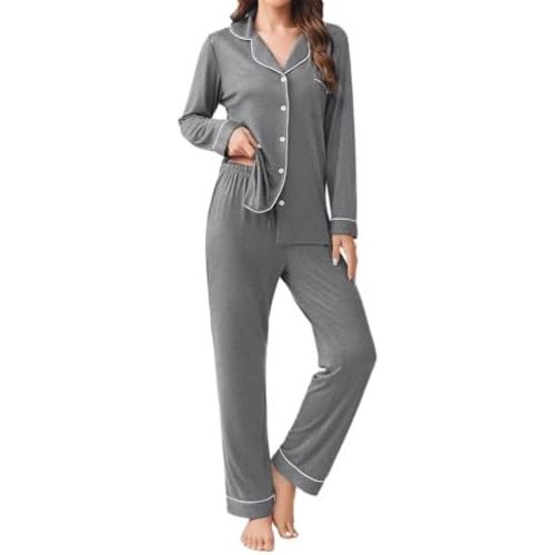 Ekouaer Womens Pajamas Set Button Down Long Sleeve Top & Pants Lounge Sets