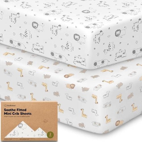 2pk Mini Crib Sheets Fitted 38x26 Pack N Play Mattress Sheet (KeaSafari) | Organic Cotton Sheets for Pack and Play Mattress, Soft, Breathable Playard Bedding Sheet, Mini Toddler Bed Cover, Boys, Girls