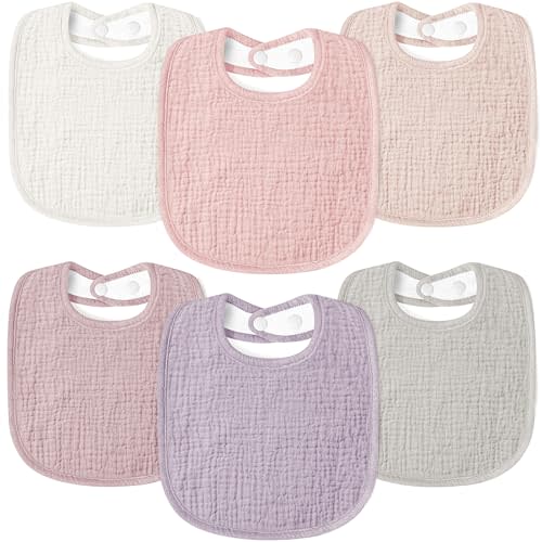 Susurration Muslin Baby Drool Bibs 6Pack Soft Square Adjustable Baby Bandana Bibs for Unisex Girls & Boys