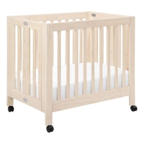 Babyletto Origami Mini Portable Folding Crib with Wheels - Washed Natural