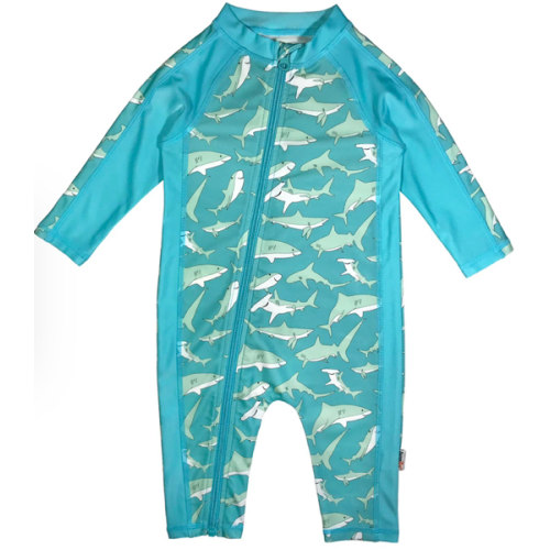 Sunsuit - Long Sleeve Romper Swimsuit | "Deep Blue Sharks"
