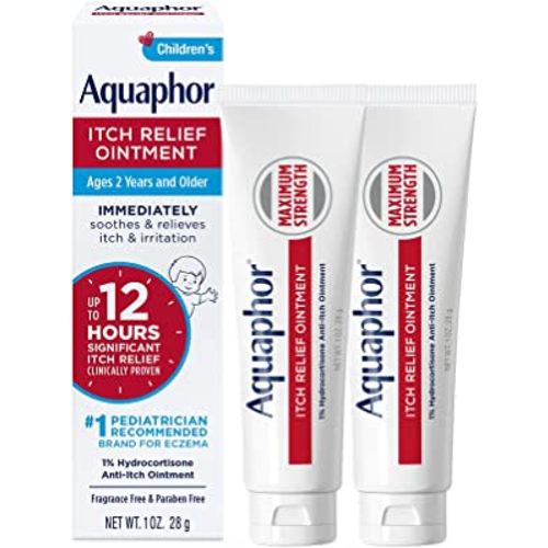Aquaphor Children's Itch Relief Ointment, 1% Hydrocortisone Anti Itch Ointment for Skin Irritation, Insect Bites, Psoriasis, Skin Rashes Eczema & Poison Ivy, Fragrance Free, 1 Oz Tube, Pack of 2