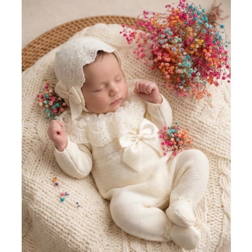 Knit Newborn Girl Beige Luxury Cotton First cloth Hospital baby Knitwear deluxe