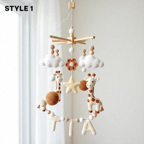 Custom Giraffe Baby Mobile, Personalized Name Crib Mobile with Clouds, Leaves & Flowers, Handmade Safari Nursery Decor