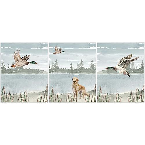 Watercolor Duck Hunting Nursery Mallard Duck and Golden Retriever Little Boys Room Rustic Outdoor Hunter Themed Set of 3 Unframed Prints