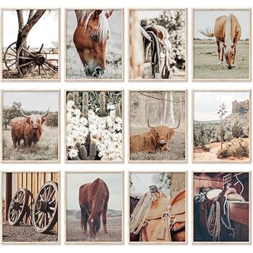 Whaline 12Pcs Western Wall Art Print Highland Cow Wall Art Prints Longhorn Rustic Farmhouse Animal Art Poster Room Decor for Gallery Bedroom Home Ranch Room (UNFRAMED 8 x 10in)