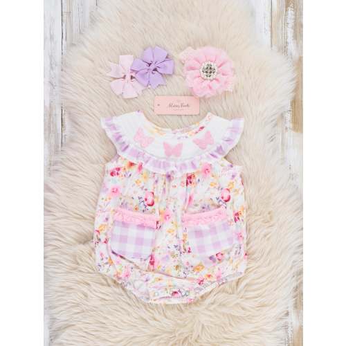 Lilac Butterfly Garden Smocked Bubble Romper
