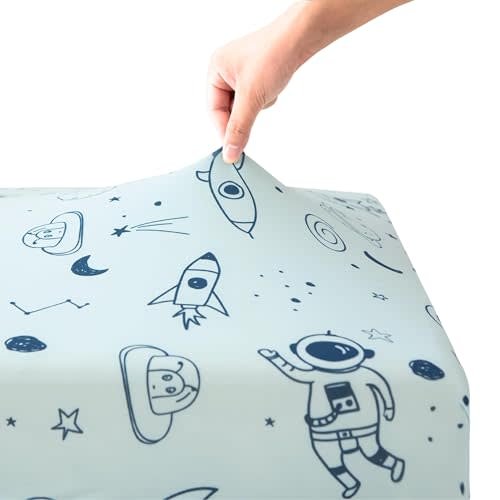 SDIII 2 Pack Astronaut Space Crib Sheets for Boys Girls 52×28 Stretchy Microfiber Jersey Knit Space Sheet for Standard Crib and Toddler Mattress