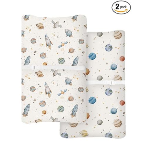 Changing Pad Cover for Baby Boys Girls 2 Pack, Fits Standard 32”×16” Changing Table Pads, Silky Breathable Stretch Knit, Machine Washable (Stellar Adventure)