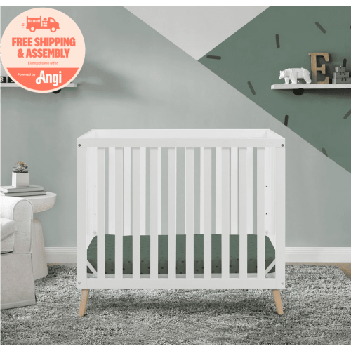 Delta Children Essex Convertible Mini Baby Crib with 2.75-Inch Mattress, Bianca White/Natural