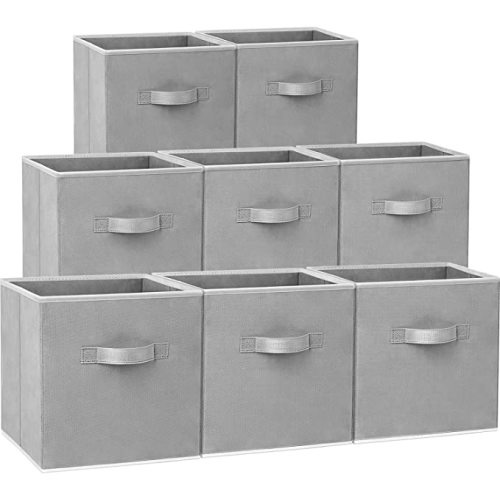 Criusia Storage Cubes - 11 Inch Heavy Duty Fabric Closet Bins for Shelves, Cube Organizer - 8 Pack Collapsible Decorative Storage Bins Baskets for Organizing Clothes Blankets Toys (Grey)