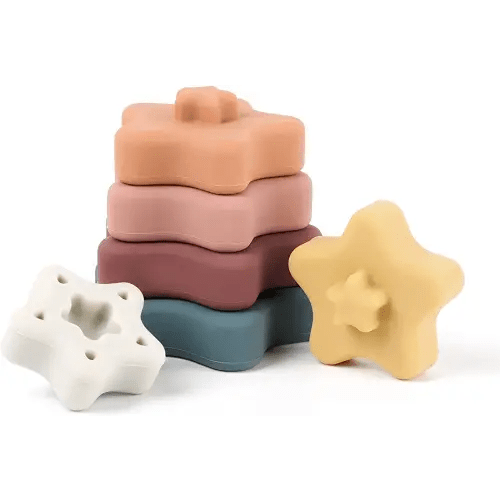haakaa Silicone Star Stacking Toys, Baby Stacking Rings Baby Stacking Toys & Baby Teether, Boho Baby Toys Stacking Blocks, Silicone Infant Toys, Star Shape, 6Pacs.