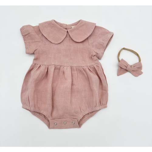 Allie Linen Bubble Romper – Olive and Cradle