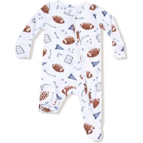 2 Way Zipper Footie, White Football - Angel Dear | Maisonette
