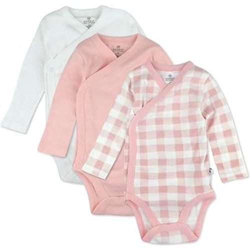 HonestBaby Baby 3-pack Long Sleeve Side-snap Kimono Bodysuits Organic Cotton for Infant Baby Boys, Girls, Unisex