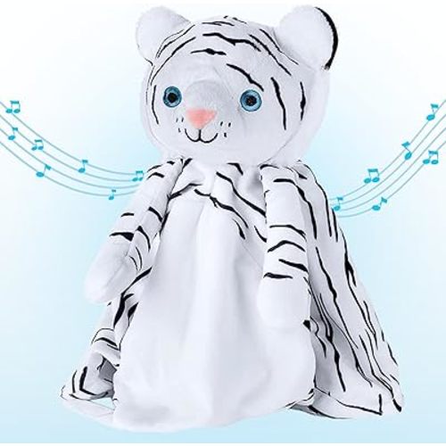 Love By Emi Baby Music Lovey White Tiger, Baby Sleep Soother for Crib & Cuddle Bedtime, White Noise with a Heartbeat & Lullaby, Plush Sound Machine Toy, Stuffed Animal for Newborns, Infants & Toddlers
