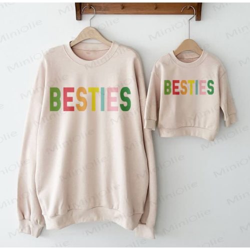BESTIES Mommy and Me Baby Beige Family Sweatshirt