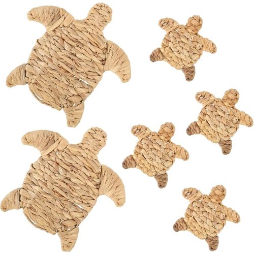 6 Pcs Handmade Wicker Sea Turtle Wall Decor Sea Turtle Beach Theme Decor 2 Size Hanging Coastal Nautical Sculpture Beach Ocean Theme Ornaments for Boho Bathroom Indoor Outdoor