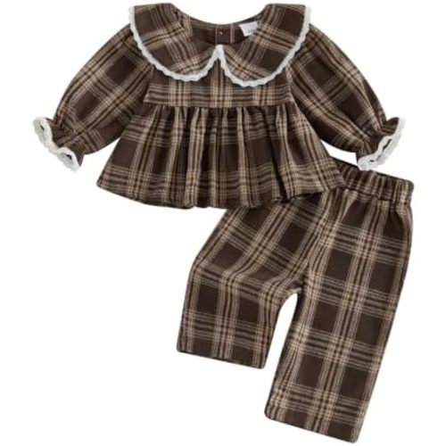 Baby Girl Gingham Outfit Doll Collar Dress Tops Long Pants Set Fall Clothes