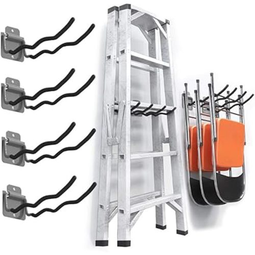 TORACK Garage Hooks Tool Organizer, 4 Pack Heavy Duty Steel 12" Wave Hooks, Wall Mount Garage Storage Utility Hook for Car Tires, Ladder, Chairs, Power Tools, Garden Tools