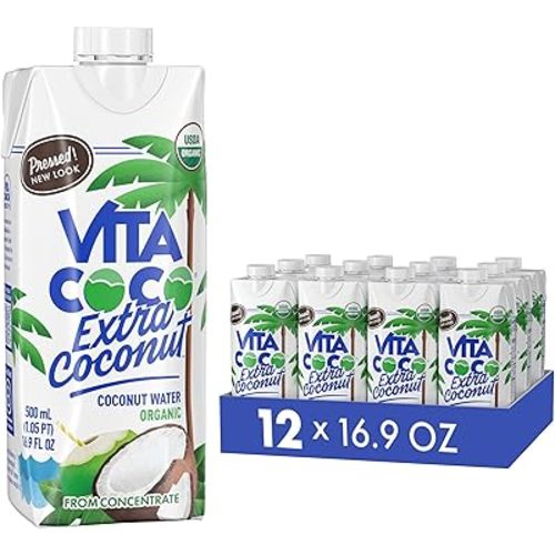 Vita Coco Organic Extra Coconut Water More "Coconutty" Flavor Hydrating Electrolytes Vital Nutrients 16.9 Fl Oz (Pack of 12)
