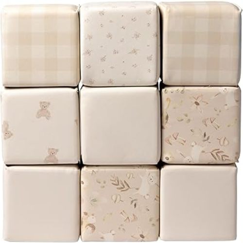 Kidkii 9 Piece Mini Builder Cubes, Soft Foam Stackable Blocks, Beige