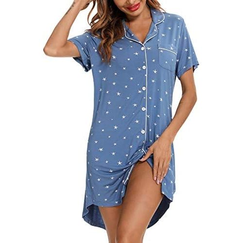 Senert Nightgowns for Women Button Down Sleeve Sleep Shirt Night Gowns