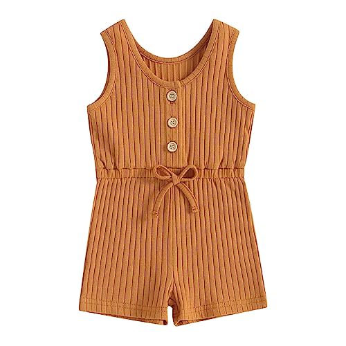 TheFound Toddler Baby Girl Summer Romper Ribbed Clothes Infant Baby Jumpsuit Button Down Rompers Clothing 0-5T