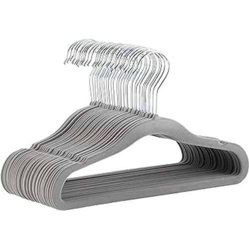 Amazon Basics Kids Velvet, Non-Slip 11.6" Clothes Hangers, Pack of 30, Gray