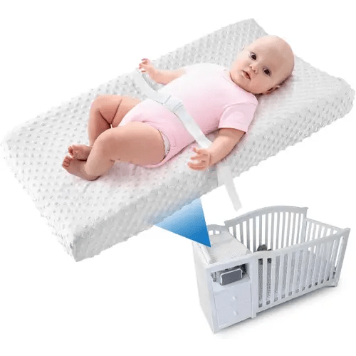 LOONAH Compact Small Changing Pad with Cover - 27" X 16" Contoured Baby Diaper Changing Pad for Combo Crib with Changing Table-Waterproof & Hypoallergenic, Safety Strap with Quick-Release Buckle-White