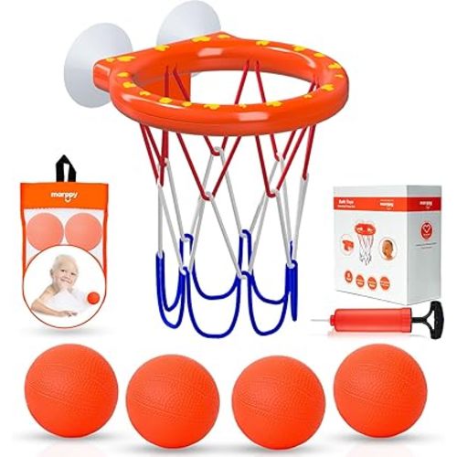 Bath Toys – Bathtub Basketball Hoop for Toddler | Bath Toys for Kids with 4 Mold-Free Balls and Strong Suction Cups Basketball Hoop | Toddler Shower Toys and Fun Bathtub Toys for Boys and Girls