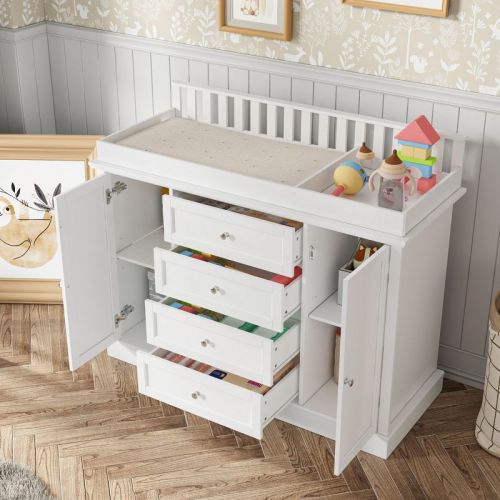 Famapy White Changing Table Dresser – Spacious Nursery Organizer with Drawers & Cabinets for Diapers, Clothes & Toys