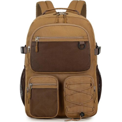 Lohol Water Resistant Daypack with Mulitiple Pockets for Travel Outdoor College, 15.6 inch Laptop Backpack for Men and Women (Brown)