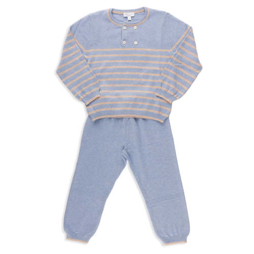 Lucerne Set in Ocean Blue with Oatmeal Stripe 12M