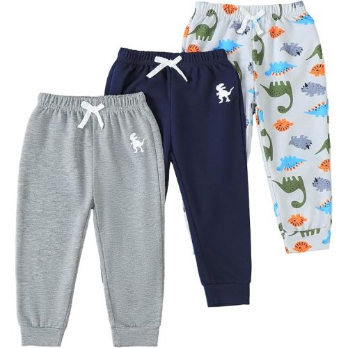 VEGGIEDOT Baby Boy Pants 3 6 9 12 24 Months Toddler Boy Sweatpants Newborn Baby Sweatpants 2T 3T 3 Pack Infant Boys Pants