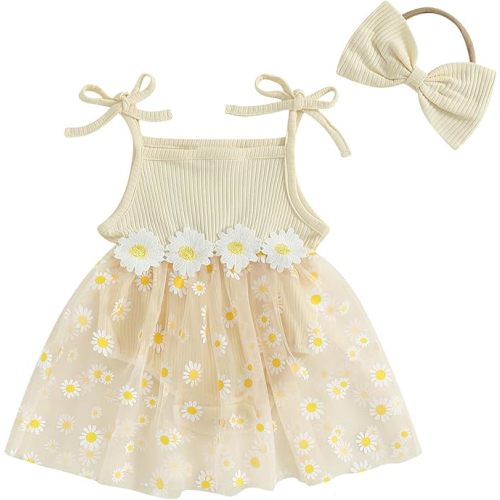 Baby Girl Clothes Daisy Ribbed Bodysuit Sleeveless Romper Dress Summer Outfit for Girls Newborn 3 6 9 12 18 Months
