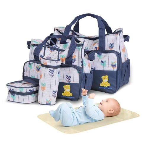 Moclever 5Pcs Baby Nappy Diaper Bags Set-Baby Bags for Mom,Waterproof Maternity Bags with Bottle Bag,Food Bag&Changing Pad For Mom Dad