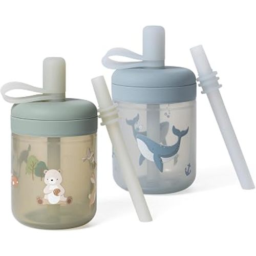 Moonkie Silicone Baby Straw Cup with Lid - Toddler Sippy Cup with Straw & Spill-Resistant Water Cup for Baby-Led Weaning - BPA-Free Dishwasher Safe Training Cup - 6 Months+, 5 oz, 2-Pack