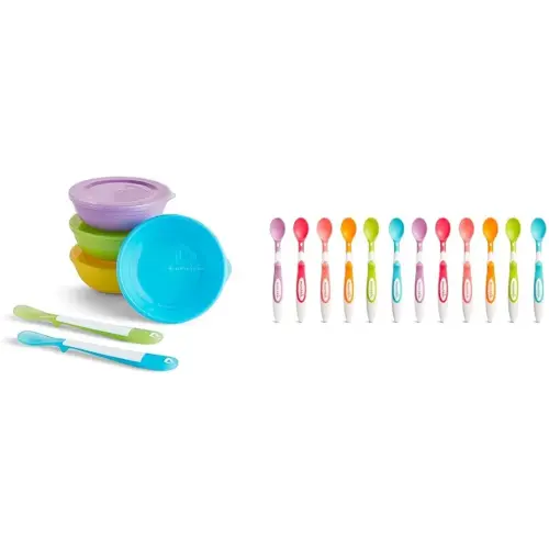 Munchkin® Love-a-Bowls™ 10 Piece Baby Feeding Set, Includes Bowls with Lids and Spoons, Multicolor & Soft Tip™ Infant Spoons, 12 Count (Pack of 1)