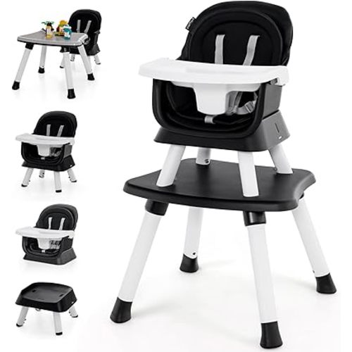 KOTEK Baby High Chair, 8 in 1 Convertible Highchairs for Babies and Toddlers, Building Block Table, Booster Seat, Toddler Chair with Removable Tray, Safety Harness, Dual Cushions (Black)